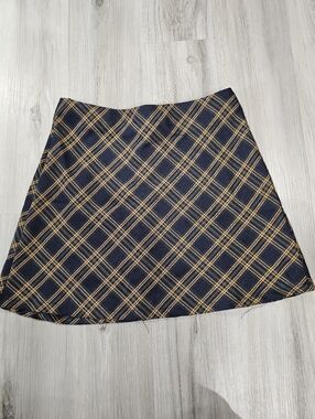 ROMWE Navy and Mustard Plaid Mini Skirt